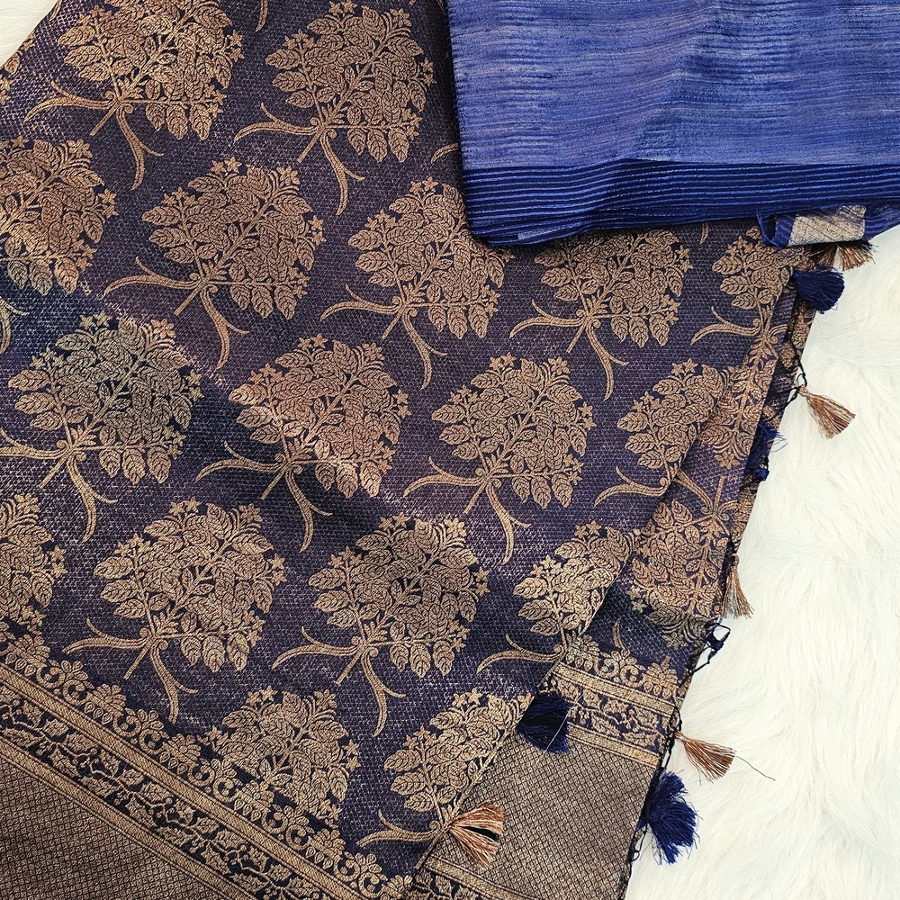 Elegant Blue and Gold Patterned Silk Saree